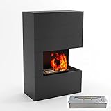 GLOW FIRE Tucholsky Left Corner Ethanol Kamin, Bioethanol Kamin Indoor mit 2,6 KW Heizleistung, Ethanol Standkamin mit 7h Brenndauer, Kaminofen Schwarz