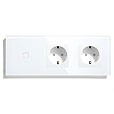 BSEED Touch Lichtschalter 2-Wege-Schalter mit Steckdosen 1 Fach 2 Wege Glas Touch-Panel Lichtschalter 2-Wege-Schalter und Steckdosen Weiß 228mm