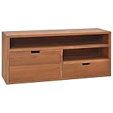 Vintage TV Lowboard TV Schrank TV Board TV-Ständer Fernsehschrank Fernsehtisch Medienkonsole mit 2 Schubladen und 2 Fächer für Wohnzimmer & Schlafzimmer, 90x30x40 cm Massivholz Teak