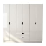 Evu Home Bergen 6 Türen Kleiderschrank mit 2 Schubladen | 180cm x 180cm x 45cm | Kleiderschrank mit Regalen im Schrank