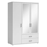 Stella Trading Ivar Kleiderschrank mit Spiegeln und Schubladen - Vielseitiger Drehtürenschrank 3-türig in Weiß - 125 x 190 x 51 cm (B/H/T)