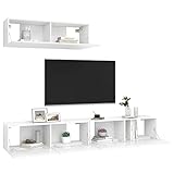 Wohnzimmer Möbel Set hängend 3 teilig, TV Schrank Lowboard Fernsehschrank Wandregal modern, 100x30x30cm, Weiß