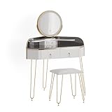Vicco Eckschminktisch Amira mit LED-Spiegel, Hocker und USB-Anschluss in weiß