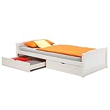 IDIMEX Bett mit Stauraum Jugendbett Kiefer massiv Weiss Tagesbett Kinderbett Bett 90x200 cm