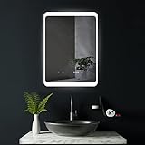 HOKO® LED Badspiegel 50x70 cm KÖLN mit ANTIBESCHLAG SPIEGELHEIZUNG und DIGITAL Uhr. Design Wandspiegel fürs Bad. Dieser Spiegel mit Beleuchtung ist mit Touch Schalter und mit Wandschalter bedienbar.