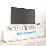 Bussandri Exclusive - TV-Schrank mit LED-Leuchten Hochglanz-Weiß 200x35x40 cm