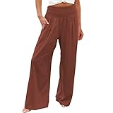 Cubinest Damen 7/8 Lang Bequeme Palazzo Leinen Hose Weite Große Größen Linen Pants Hosen Frauen Sommerhose Leinenhose Leicht Elegant Baumwollhose Stoffhose Mit Schlitz Baumwolle