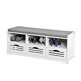 SoBuy FSR36-W Schuhtruhe Sitzbank mit 3 Körben und Ablagen Sitzkommode mit Sitzkissen weiß Produktmaße: BHT ca.: 105x43x35cm