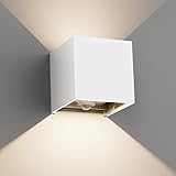 Klighten 12W Aussenlampe mit Bewegungsmelder, IP65,4000K Naturweiß Wandleuchte Außen/Innen, Einstellbarer Lichtstrahl außenlampe mit bewegungsmelder für Garten/Flur/Weg, Weiß