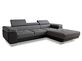 Ecksofa Divo mit Schlaffunktion, Bettkasten und Kopfteilverstellung, Polsterecke, Wohnlandschaft, Sofagarnitur, Couch, Sofa, Federkern (Schwarz + Dunkelgrau (Soft 011 + Sawana 05), Ecksofa Rechts)