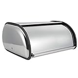 Rollbrotkasten, Brotkasten aus Metall, Brotbox mit Deckel, 44 × 27 × 18 cm, Silber