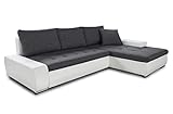 Ecksofa mit Schlaffunktion Faris - Couch mit Bettkasten, Big Sofa, Sofagarnitur, Couchgarniitur, Polsterecke, Bett (Weiß + Graphit (Madryt 120 + Inari 94), Ecksofa Rechts)