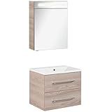 FACKELMANN Badmöbel Set B.Clever 2-TLG. 60 cm esche mit Waschtisch Unterschrank inkl. Gussmarmorbecken & LED Spiegelschrank