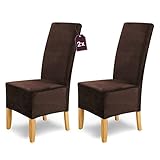 SCHEFFLER-Home Stretch Stuhlhussen Samt Puma Velvet/Velours Stuhlhussen Braun 2er Set/Stuhlabdeckung als Stuhlhussen Schwingstühle/Spann-Stuhlhussen Lang/eleganter Chenille Stuhlüberzug