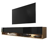 Selsey Wander - TV-Board/Fernsehschrank für Wohnzimmer hängend/stehend, optional mit LED, 180 cm breit (Holzoptik Wotan Eiche/Schwarz Hochglanz, mit LED)