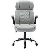 Ergonomischer Bürostuhl Grau Stoff Stuhl mit Aufklappbaren Armlehnen Schreibtischstuhl Höhenverstellbarer Computer Chefsessel hohe Rückenlehne Executive Swivel Task Chair mit Lendenwirbelstütze 928