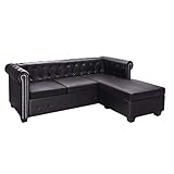 Festnight Chesterfield-Sofa L-Form Couch Loungesofa Ecksofa Kunstleder Sofagarnitur 200 x 140 x 73 cm Schwarz