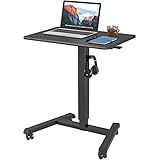 BONTEC 65×45cm Stehpult Höhenverstellbarer Schreibtisch/Mobiler Stehtisch mit 4 Rollen, Steh-Sitz Schreibtisch mit Rädern, Überbett-Tisch für Wohnzimmer, laptoptisch höhenverstellbar, Max 15KG,Schwarz