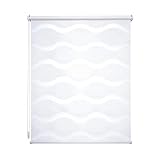 Klemmfix Doppelrollo Duo Rollo Motiv Welle Breite 40 bis 120 cm Höhe 150 und 210 cm transparente und blickdichte Streifen Klemmträger Montage ohne Bohren / Größe 40 x 150 cm / Dekor Welle Weiß