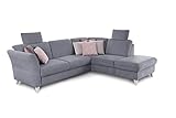 CAVADORE Schlafsofa Trend / Skandinavisches Ecksofa mit Federkern, Bettfunktion, Stauraum in der Ottomane und 2 Kopfstützen / 249 x 86 x 162 / Chenille, Hellblau