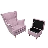 Rosa Ohrensessel und Hocker mit Stauraum