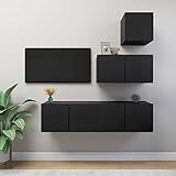 Chusui 4-TLG. TV-Schrank-Set, Wohnwand Wohnzimmer, Anbauwand Wohnzimmer, Schrankwand Wohnzimmer, Wohnzimmer Wand, Schwarz Holzwerkstoff