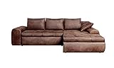 lifestyle4living Ecksofa mit Schlaffunktion und Bettkasten in Braun | Gemütliches Mikrofaser L-Sofa im Vintage-Look mit Stauraum inkl. 4 Rückenkissen