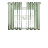 CUTEWIND Gardinen mit Ösen Vorhänge Wohnzimmer Halbtransparente Vorhang aus Voile Polyester Ösenschal Transparent Wohnzimmer Gardine für Schlafzimmer 140 X 145 cm B x H Grommet Top 2 Stücke Grün