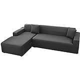 CXYKN L-förmiger Sofabezug, elastisch, weicher Sofabezug, Spandex-Sofabezug für Wohnzimmer, Grau, XL+L=235–300 cm (92–118 Zoll) + 190–230 cm (74–90 Zoll).