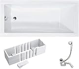VBChome Badewanne 130x70 cm Acryl SET Wannenträger Siphon Wanne Rechteck Weiß Design Modern Styroporträger Ablaufgarnitur in Chrom Viega Simplex (130x70 cm)