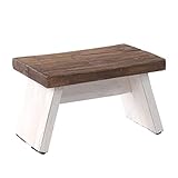 DESIGN DELIGHTS NOSTALGISCHER FUSSHOCKER SCHEMEL | massives Recyclingholz, 18,5x29x19,5 cm (HxBxT) | Shabby Holzhocker, Fußbank | Farbe: 05 weiß-Natur