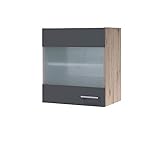 MMR Küchen-Glashängeschrank Liverpool - Küchenschrank - 1-türig - 50 cm breit - Basaltgrau Matt