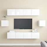 Yongdu 6-TLG. TV-Schrank-Set, Wohnwand Wohnzimmer, Anbauwand Wohnzimmer, Schrankwand Wohnzimmer, Wohnzimmer Wand, Hochglanz-Weiß Holzwerkstoff