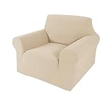 UOWEG Jacquard-Stretch-Sofabezug, Rutschfester Couchbezug, Stuhlgröße, elfenbeinfarben Couch L Form (Beige, One Size)