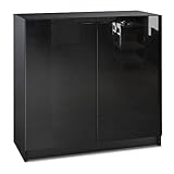 Vladon Sideboard Logan, Kommode mit 2 Türen, Schwarz matt/Schwarz Hochglanz (82 x 78 x 37 cm)