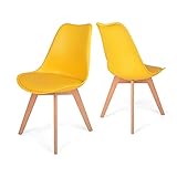 Mingone Esszimmerstühle Moderner Küchenstuhl mit Rückenlehne Retro Design Stuhl für Esszimmer Küche 2er Set, Gelb