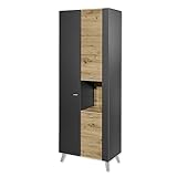 Stella Trading LINE Badezimmer Hochschrank in Anthrazit, Artisan Eiche Optik-Badezimmerschrank Bad Schrank mit viel Stauraum, Holzwerkstoff, 69 x 190 x 39,5 cm