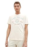 TOM TAILOR Herren T-Shirt mit Logo-Print aus Baumwolle, 18592-vintage beige, M