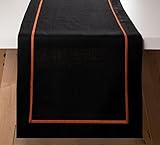D'Moksha Homes Tischläufer aus Leinen, 35,6 x 228,6 cm, schwarz und rostfrei, 100 % reines Leinen, wendbar, 228,6 cm lang, maschinenwaschbar, Tischläufer, perfekt für Halloween, Herbst, Thanksgiving