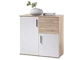 möbelando Kommode Schrank Sideboard Mehrzweckschrank Standschrank Freida IV Sonoma hell/Weiß