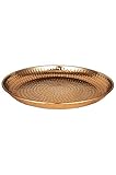 Orientalisches rundes Tablett Schale aus Metall Mia 40cm Kupfer | Orient Dekoschale mit hoher Rand | Marokkanisches Serviertablett Rund | Orientalische Silberne Deko auf dem gedeckten Tisch