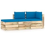 ZEYUAN 3-TLG. Garten-Lounge-Set mit Kissen, Balkonmöbel, Balkon Möbel, Garten Möbel, Gartenlounge, Balkon Sitzgruppe, Balkon Lounge, Grün Imprägniertes Holz