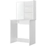 Juskys Schminktisch Jenna mit Spiegel, Schublade & 2 Fächern - 75 x 40 x 135 cm - Holz - Weiß - Kosmetiktisch Frisiertisch Make up Tisch