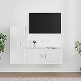 CIADAZ 2-TLG. TV-Schrank-Set, Wohnzimmer Möbel, Sideboard Wohnzimmer, Fernsehschrank, Tv Lowboard, Tv Kommode, Tv Möbel, Tv Cabinet, Wohnwand, Hochglanz-Weiß Holzwerkstoff