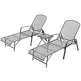 vidaXL Sonnenliege 2 STK. mit Tisch Streckmetall Relaxliege Gartenliege Poolliege Gartenmöbel Liege Klapptisch Strandliege Stahl Anthrazit