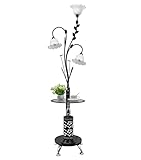 Stehleuchte Stehlampe Standleuchte Vintage Stehlampe Aus Metall Mit Kleinem Tisch Glas Moderne 3 Blumen Lampenschirm Leselampe Für Schlafzimmer Büro Standlampe Wohnzimmer ( Color : Schwarz , Size : Bu