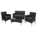 Mendler Poly-Rattan Garnitur HWC-F55, Balkon-/Garten-/Lounge-Set Sofa Sitzgruppe - braun, Kissen dunkelgrau