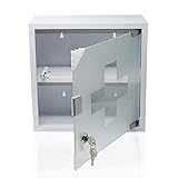 Kleiner Medizinschrank Metall weiß matt B/H/T ca. 30 x 30 x 12 cm Medikamentenschrank abschließbar Arzneischrank Glastür abschließbar Erste Hilfe Schrank Kleine Hausapotheke Medizin Hängeschrank