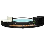 Hommdiy Whirlpool-Einfassung Schwarz Poly Rattan und Massivholz Akazie