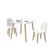 KYWAI - kindertisch mit 2 stühlen, aus Holz,Weiß, Kleiner Tisch,kindersitzgruppe, Kinderzimmer, Schlafzimmer, nordischer Stil, quadratischer Tisch Kinder